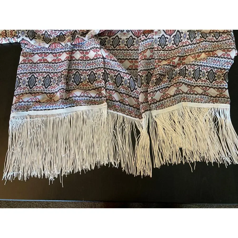 Black Rain Boho Fringe Open Front Kimono Geometric  Sz S (runs large) - Picture 6 of 10